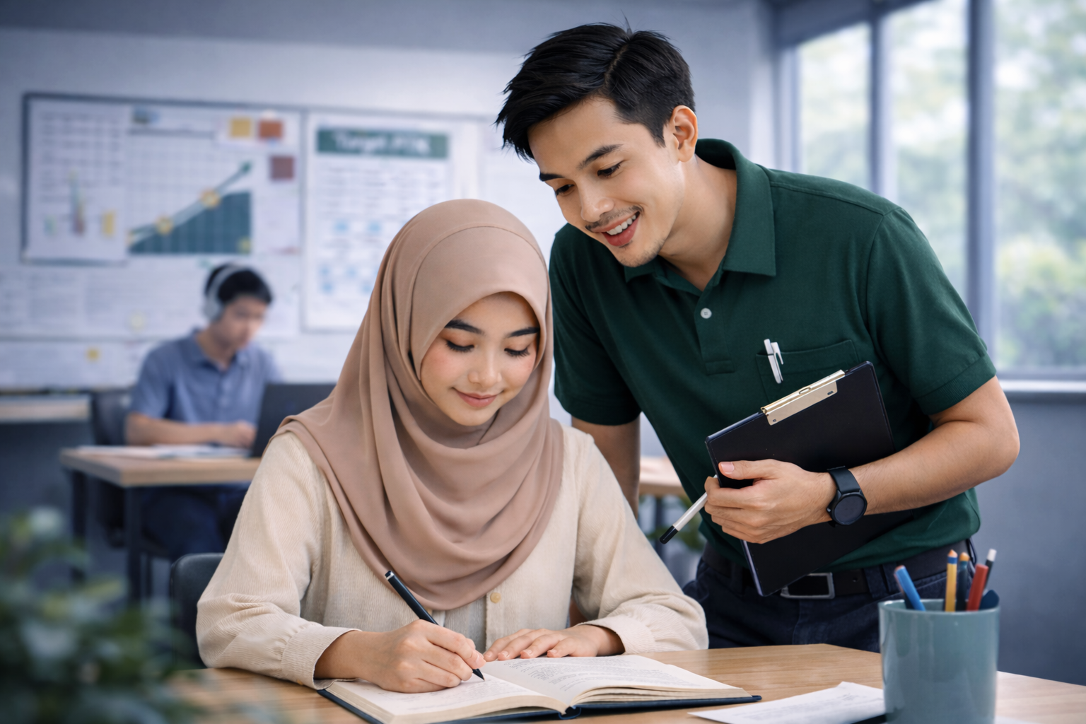 Sesi bimbingan belajar, tutor mendampingi siswa